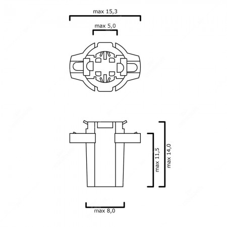 Schema tecnico connettore portalampada B8,3d