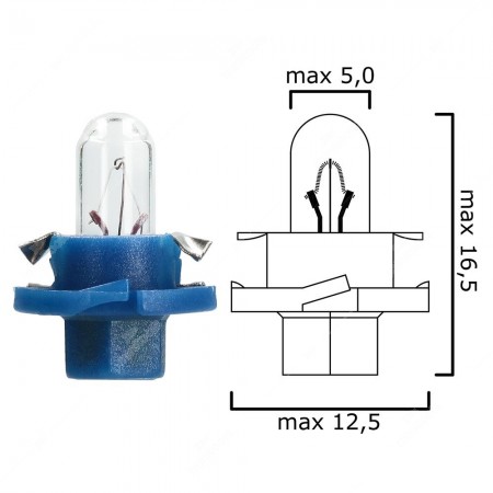 Schema lampadina per cruscotto BX8,4d 12V 1,8W con base blu