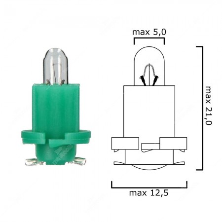 Schema lampadina per cruscotto EBSR 12V 1,2W con base verde