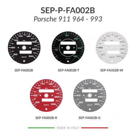 Confronto colori disponibili fondino tachimetro Porsche 911 964 e 993 (300 km/h - doppio numeratore contachilometri)