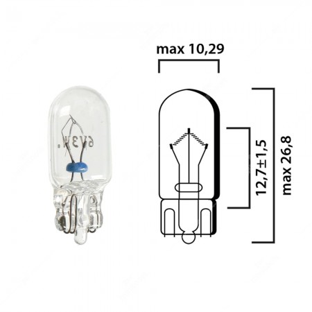 Schema lampadina con attacco in vetro W2,1x9,5d 6V 3W T10 per illuminazione auto
