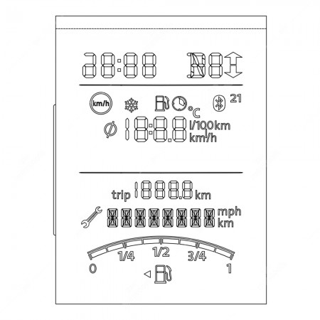 Schema tecnico del display CDB dei quadri strumenti della VW Amarok, T5 e T6