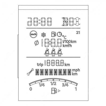 Schema tecnico del display del computer di bordo / contachilometri della VW Polo 6R