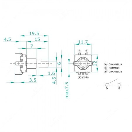 Schema tecnico dell'encoder di ricambio per manopole radio Chevrolet, Dacia, Holden, Lada, Opel, Renault e Vauxhall