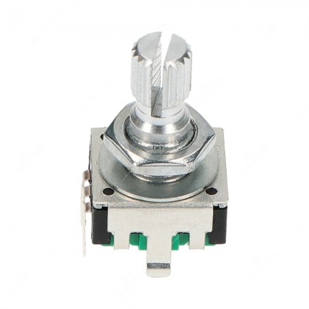 Encoder rotativo meccanico incrementale senza tasto a pressione per apparecchiature elettroniche. Dimensioni: 12,4x13,4x21,5h mm