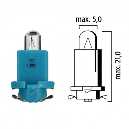 Schema lampadina per cruscotto EBS-R11 12V 1,8W con base azzurra