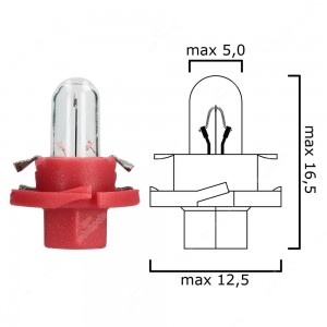 Schema lampadina per cruscotto BX8,4d 24V 1,5W con base rossa