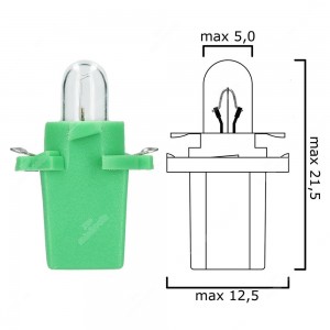 Schema lampadina per cruscotto B8,7d 12V 2W con base verde
