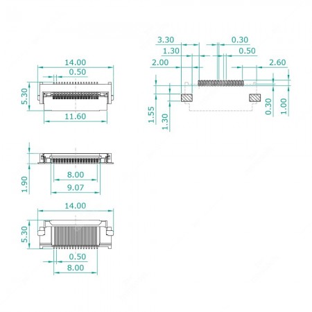 Technical schema for ZIF connector for FFC / FPC 17 pins