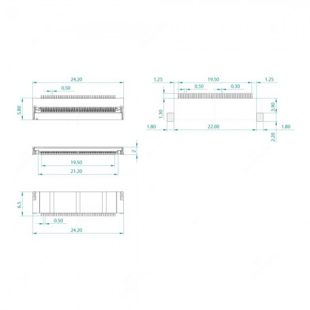 Technical diagram for ZIF connector for FFC / FPC 40 pins