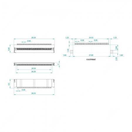 Technical diagram for ZIF connector for FFC / FPC 50 pins