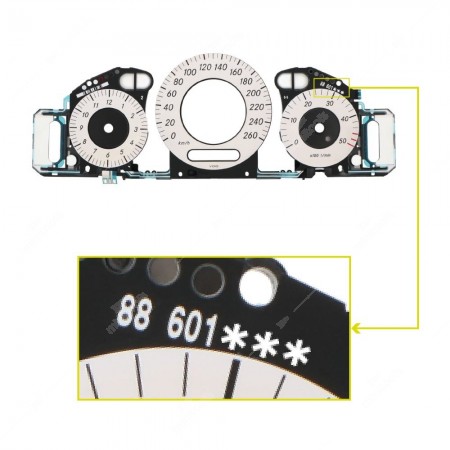 Where to find the code on White km/h Gauges dials with ELP Panel for Mercedes W209, C219, W211 instrument panels