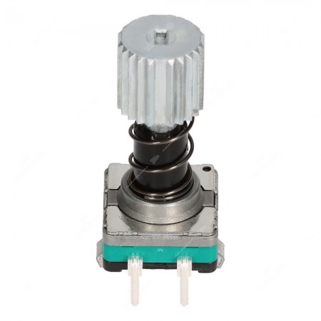 15 ppr rotary encoder, push lock switch - 30 detents - knurled shaft - side view