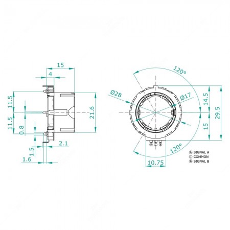 Technical schema of incremental rotary encoder 30 detents 15 pulses