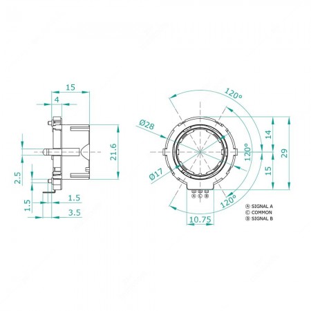 Technical schema of rotary encoder 30 detents 15 pulses