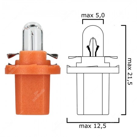 Schema of instrument cluster bulb BX8,5d 12V 1W with orange socket