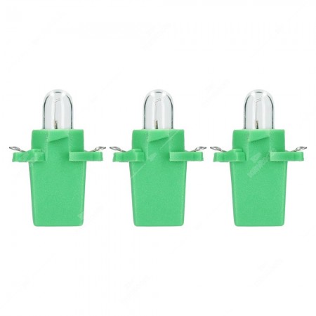 Pack of instrument cluster bulbs B8,7d 12V 2W with green socket