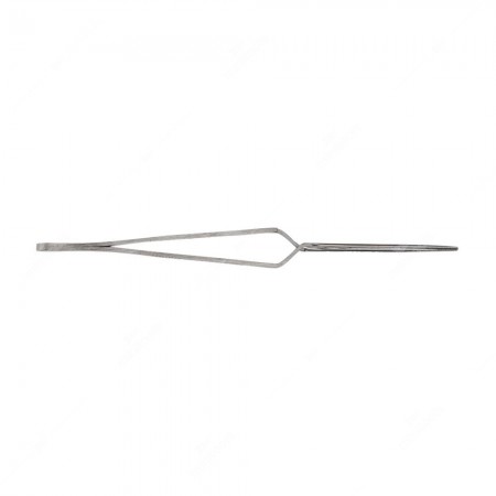 Close-up of MTQ-31 Minitools self-locking tweezers showing fine tips and handle for PCB repair