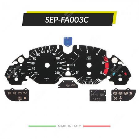 Faceplate overlay for BMW 5 Series E39 diesel instrument panels - warning lights on (without active cruise control symbol)