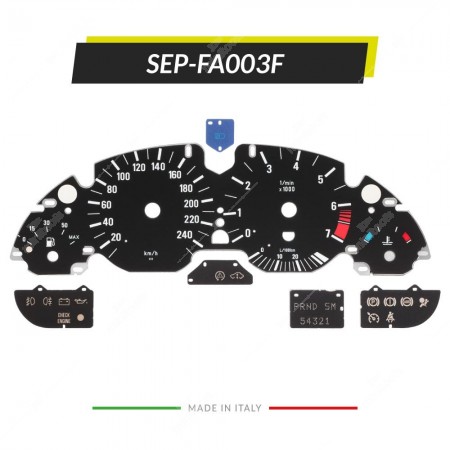 Faceplate overlay for BMW 5 Series E39 petrol speedometers - warning lights on (without active cruise control symbol)