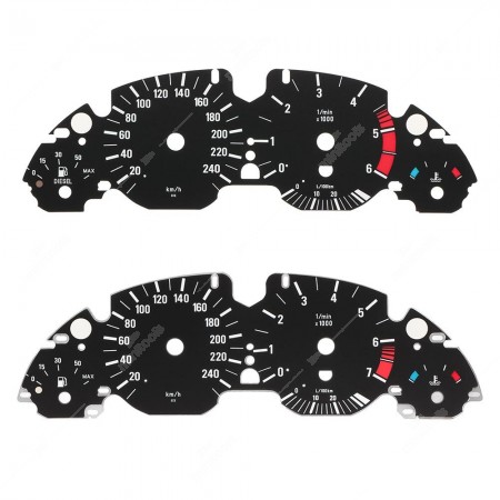 Faceplate overlay for BMW 5 Series E39 diesel and petrol instrument clusters