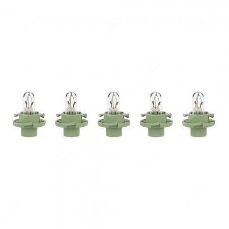 Pack of instrument cluster bulbs BX8.4d 12V with light green socket