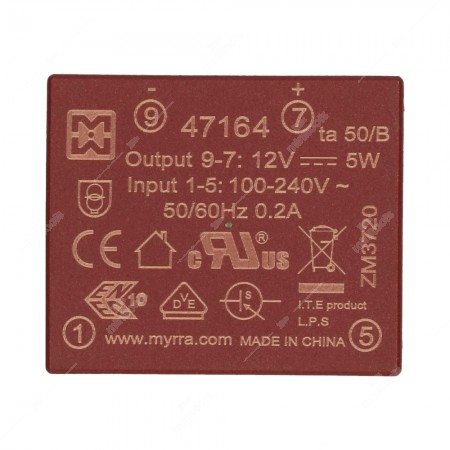 Myrra 47164 12 V power supply, top view