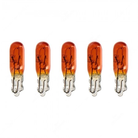 Pack of dashboard and gauge amber bulbs glass base W2x4,6d 12V 2,3W T5