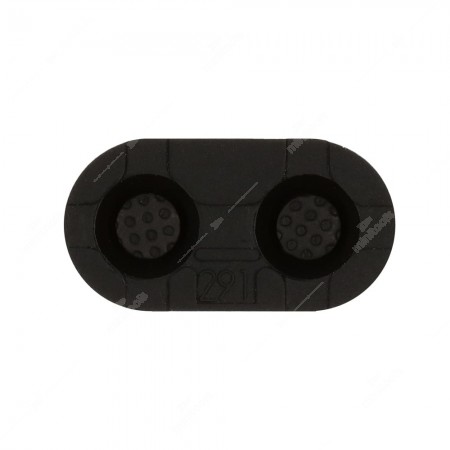 Bottom view of silicone rubber button pad with 2 buttons and conductive rubber pills