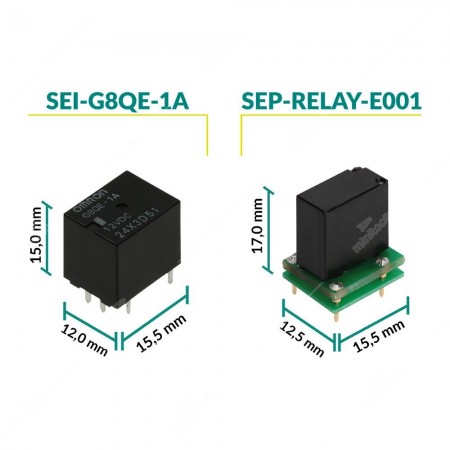 G8QE-1A relay dimensions comparison with SEP-RELAY-E001