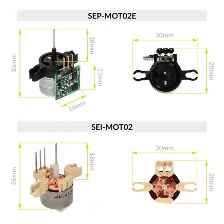 Comparison of SEP-MOT02E and SEI-MOT02 motor for Jaeger / Magneti Marelli fuel - water temperature gauges