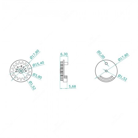 Technical schema of the 17 teeth cog wheel for BMW speedometers odometer repair