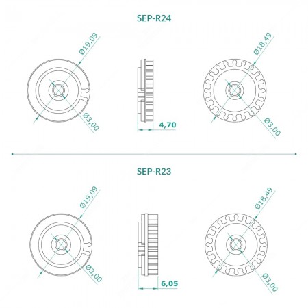 Audi, Mercedes, VW and Volvo instrument clusters odometer gear (20 teeth) - comparison