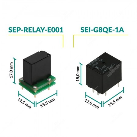 G8QE-1A relay size comparison with SEP-RELAY-E001