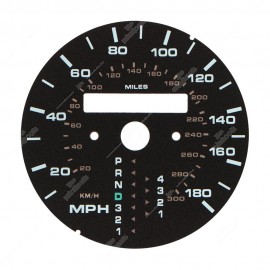 Gauge face for Porsche 911 964 and 993 speedometer (180 mph - 1 odometer counter - automatic transmission)