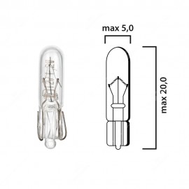 Bulb glass wedge base, W2x4,6d 12V 1,2W T5 - Pack of 5 pcs