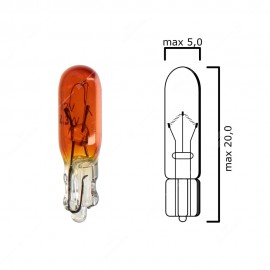Amber bulb glass wedge base W2x4,6d 12V 2,3W T5 - Pack of 5 pcs