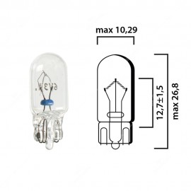 Bulb glass wedge base W2,1x9,5d 6V 3W T10 - Pack of 5 pcs