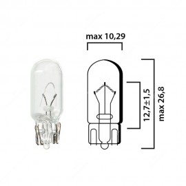 Bulb glass wedge base W2,1x9,5d 12V 5W T10 - Pack of 5 pcs