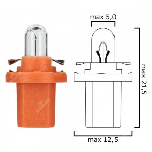 Schema of instrument cluster bulb BX8,5d 12V 1W with orange socket