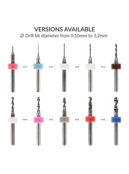 Examples of precision PCB micro drill bits, available in 63 sizes (0.1–3.2 mm)