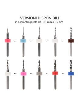 Esempi di micropunte di precisione per PCB, disponibili in 63 diametri (0,1–3,2 mm)