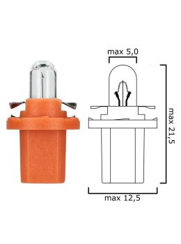 Schema of instrument cluster bulb BX8,5d 12V 1W with orange socket