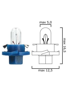 Schema of instrument cluster bulb BX8,4d 12V 1,8W with blue socket