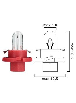 Schema of instrument cluster bulb BX8,4d 24V 1,5W with red socket