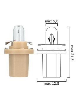 Schema of instrument cluster bulb B8,5d 12V 1,5W with beige socket