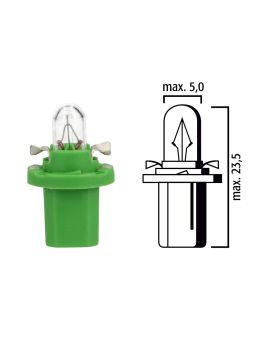 Dashboard light bulb B8,5d BAX10d 12V 2W with green base - Pack of 5 pcs