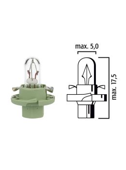 Dashboard light bulb BX8,4d 12V 2W with light green base - Pack of 5 pcs