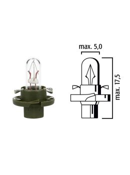 Dashboard light bulb BX8,4d 12V 1,3W with olive green base - Pack of 5 pcs