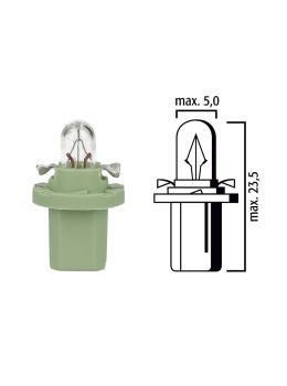 Dashboard light bulb BX8,5d 12V 2W with light green base - Pack of 5 pcs